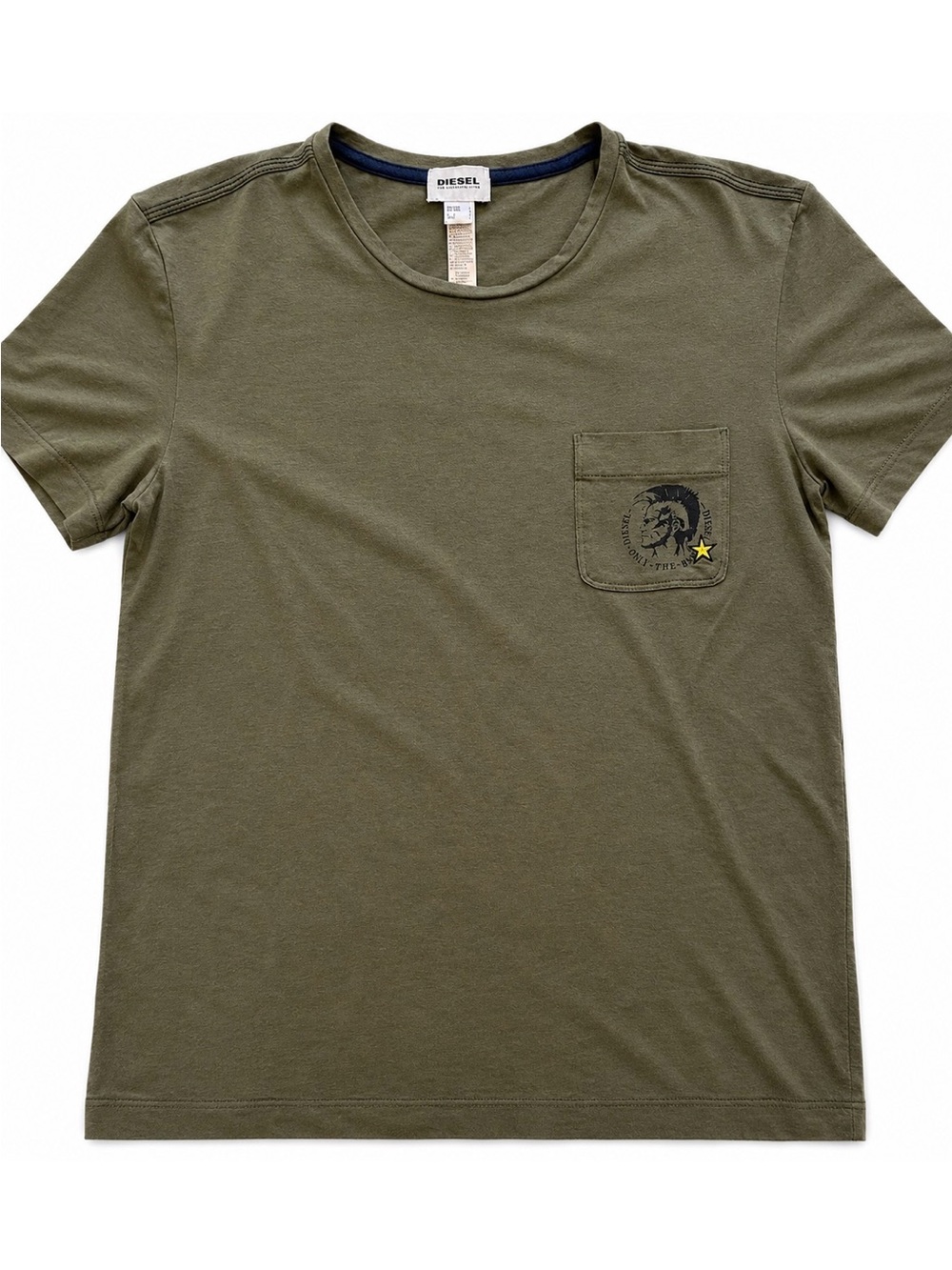Diesel Olive Green Short-Sleeve Pocket Tee with Star Accent